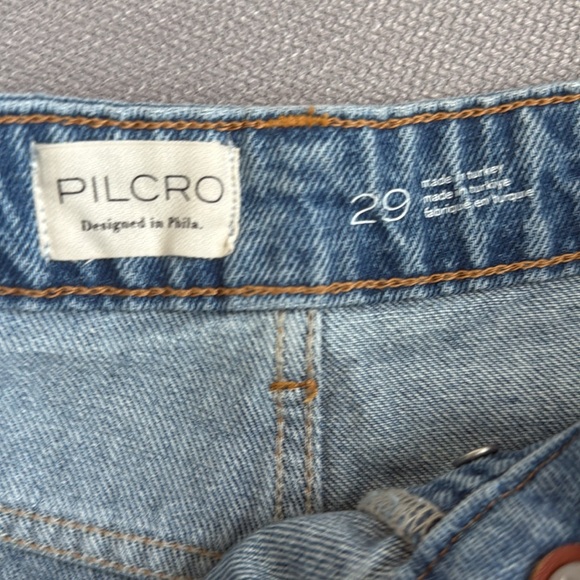 Anthropologie Pilcro Distressed Blue Jean Shorts with Embroidered Hem - Picture 5 of 13